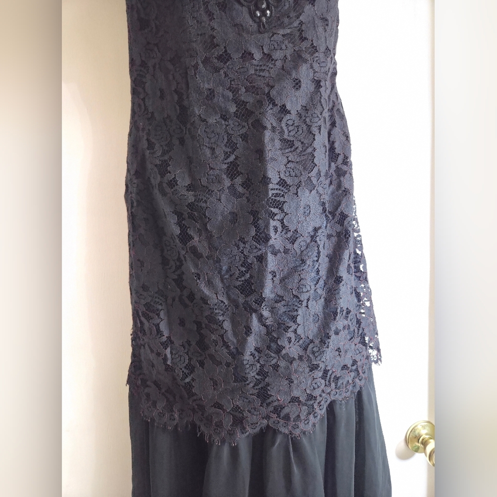Scott McClintock Elegant Black Lace Dress. Long Asymmetric Black Cocktail Dress - Picture 11 of 13